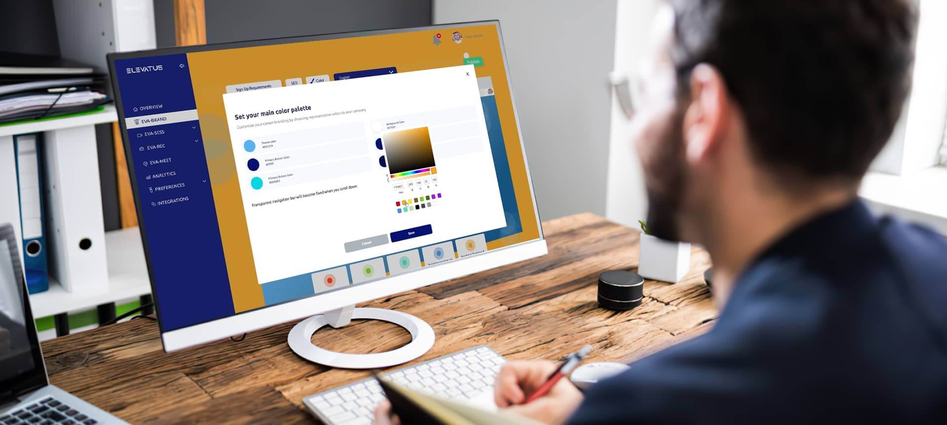 A male recruiter adjusting the colors of the branded career page