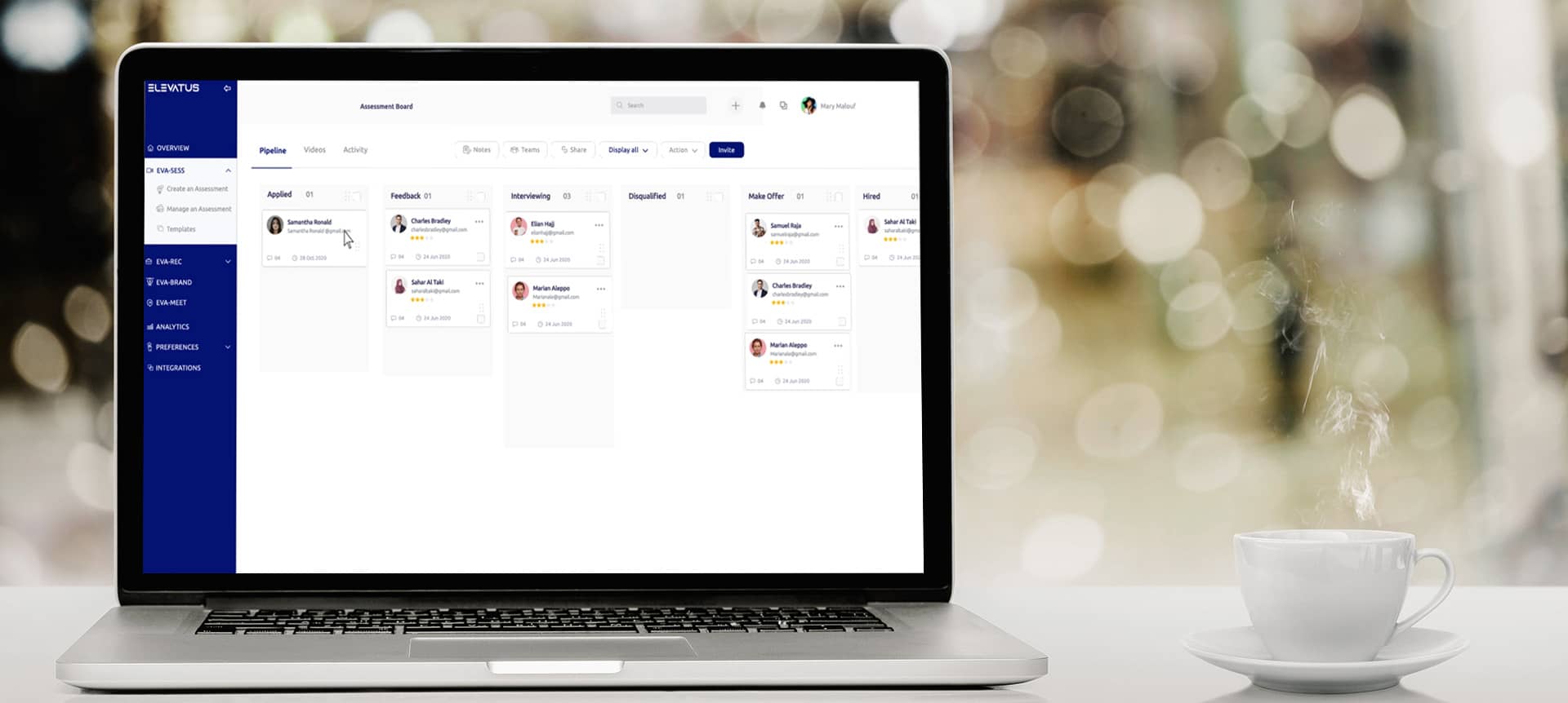 A laptop screen that shows customized hiring pipelines. 