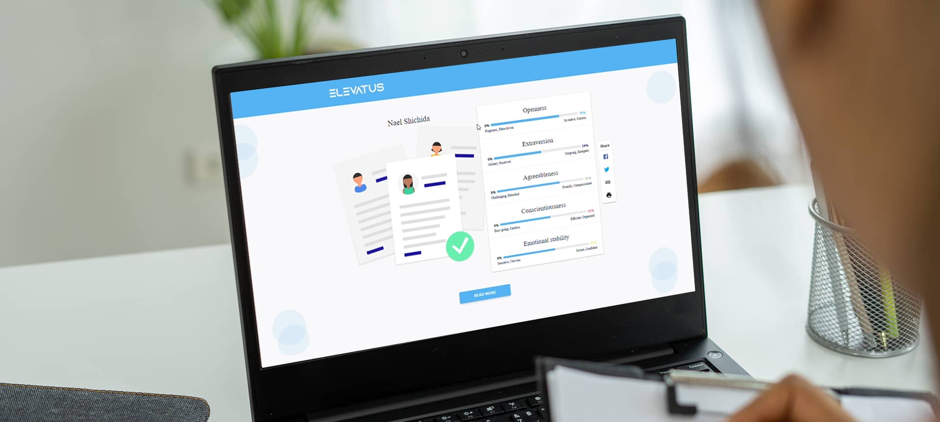A laptop screen that shows an AI psychometric report. 