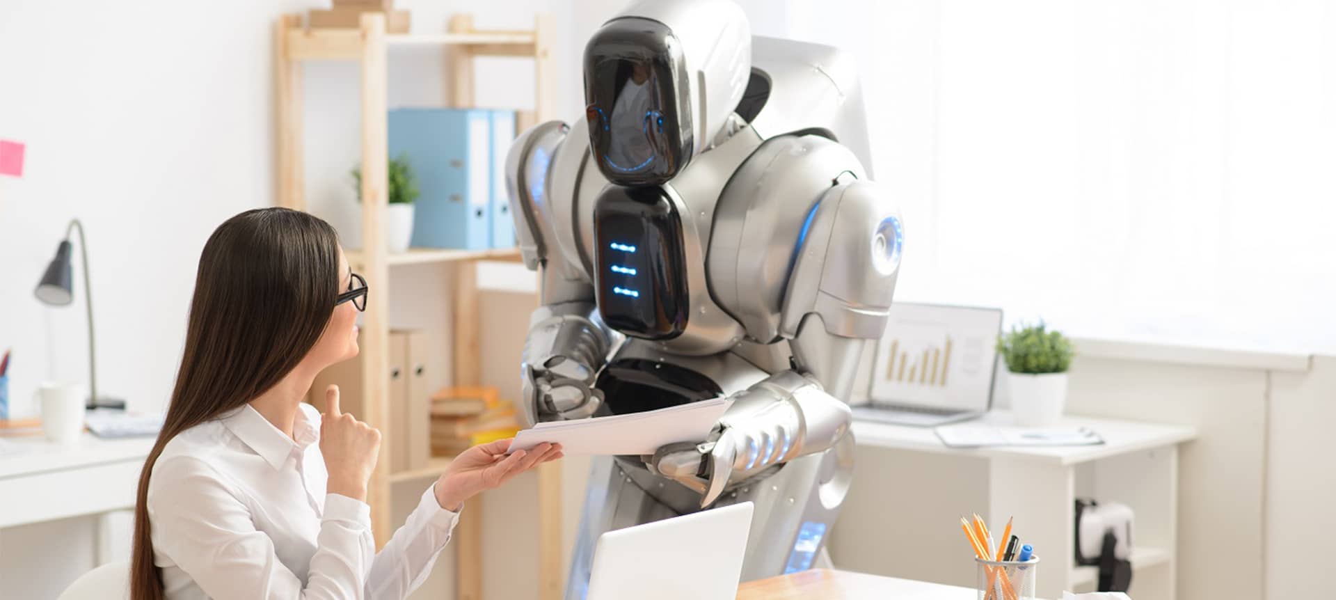 A recruiter interacting with a robot
