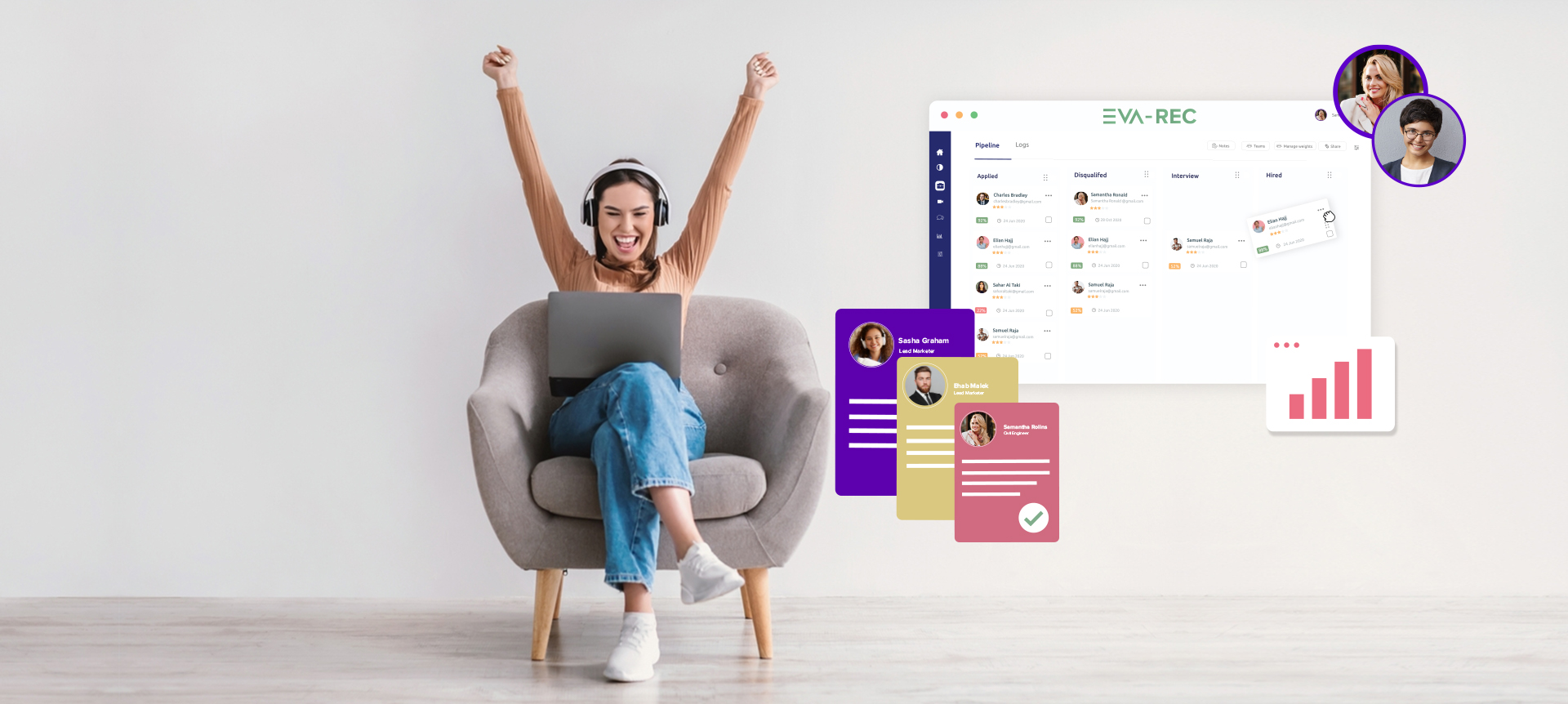 Photo showing a recruiter and recruitment software dashboard