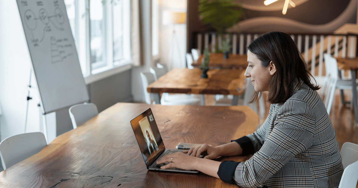An image of a woman giving an interview using best video interview software