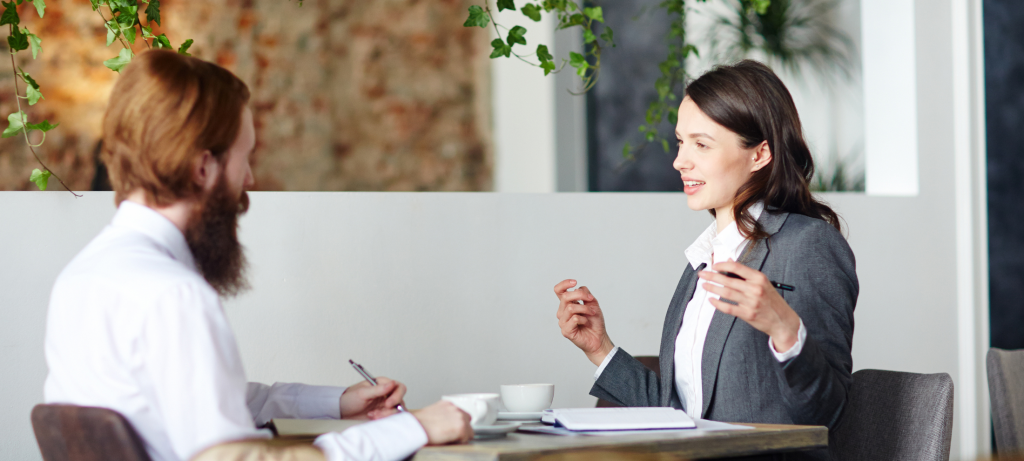 A candidate answering career goals interview questions 
