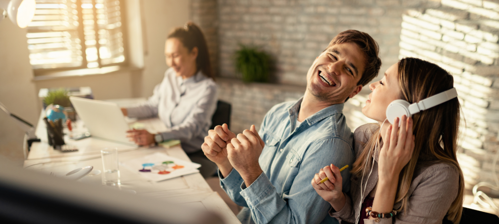 two employees happy where they work