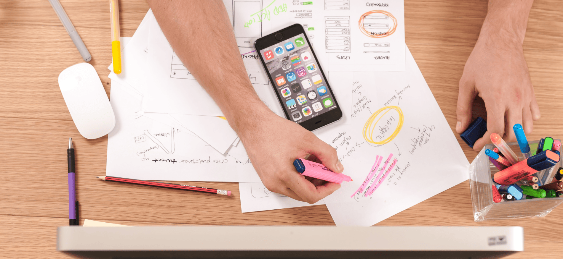 An image of a man using employee engagement tools