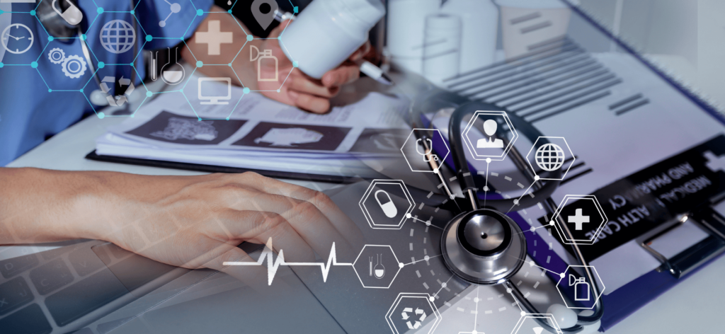 An image of a person using healthcare HR software