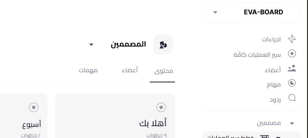 لوحة تحكم في تأهيل الموظفين الجدد في EVA-BOARD