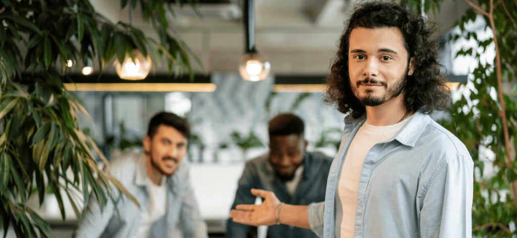 An image of a diverse group of professionals with data overlays, demonstrating how AI recruitment ensures unbiased and inclusive hiring.

