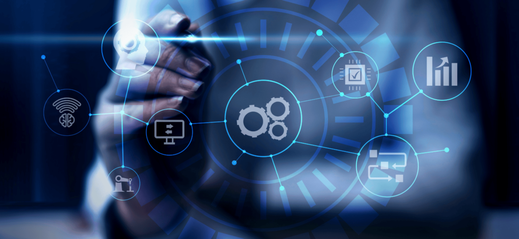 An image of a recruiter collaborating with team members, with an AI recruitment interface on the screen displaying candidate analytics.






