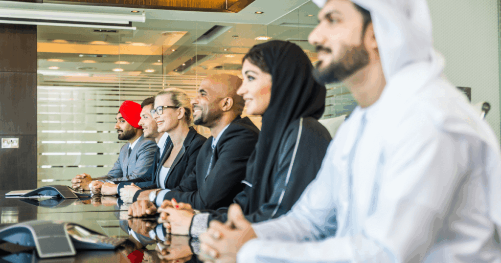 A job interview panel in Qatar asking internal transfer interview questions