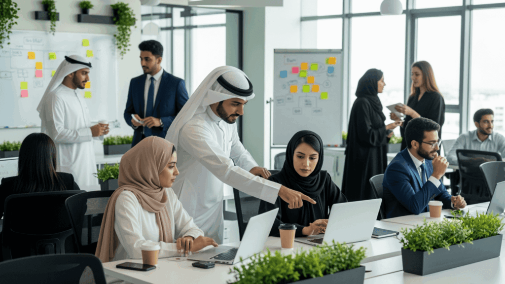 An image of recruiters discussing the best ATS in Bahrain