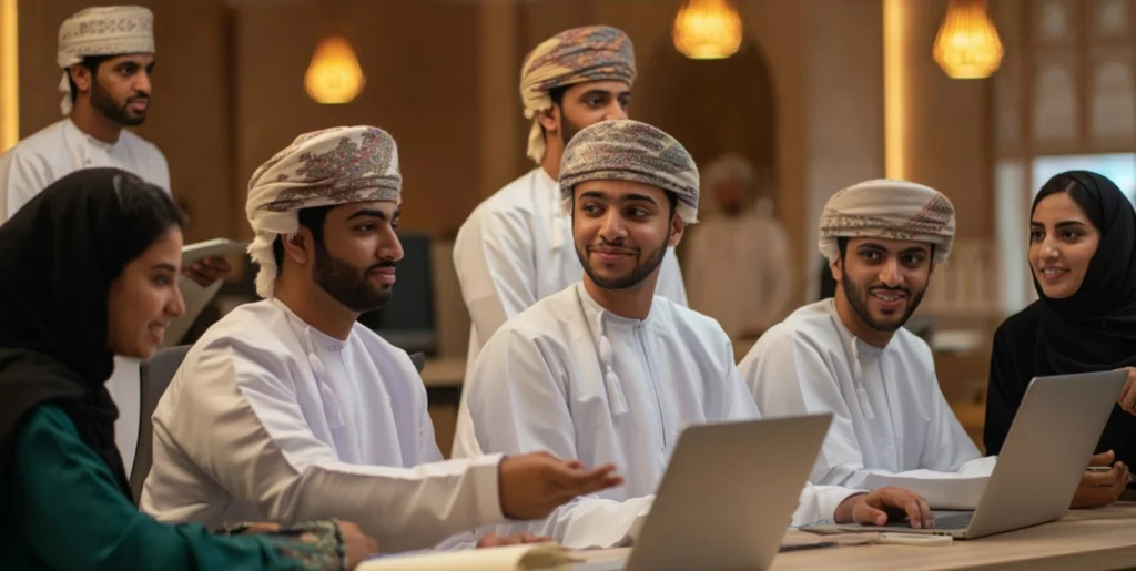 Omanization Strategy 2025: How AI Helps You Meet Every Hiring Goal | Elevatus An image of business leaders reviewing reports and analytics to measure omanization strategy success