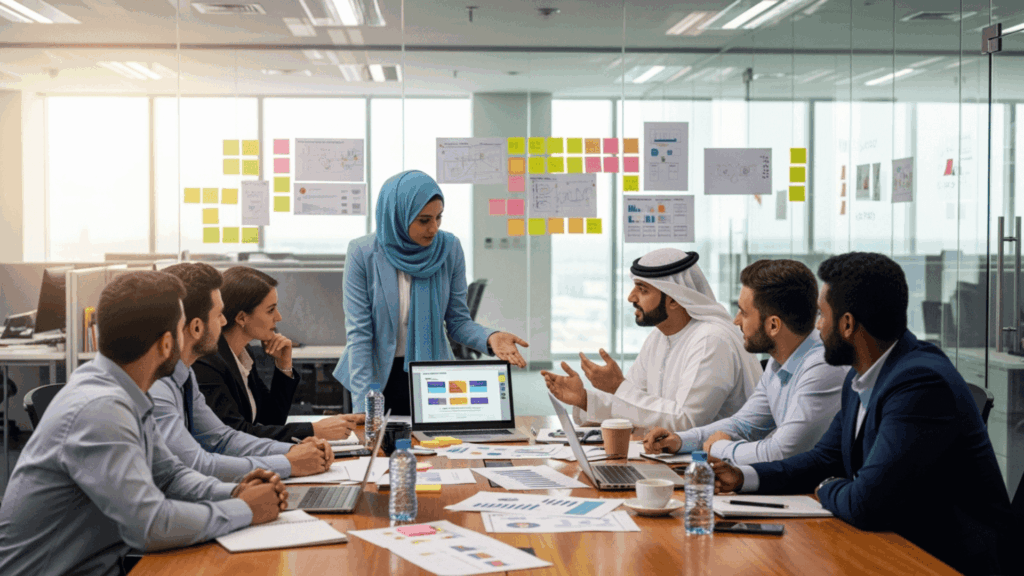 An image of HR managers discussing the best ATS in Bahrain