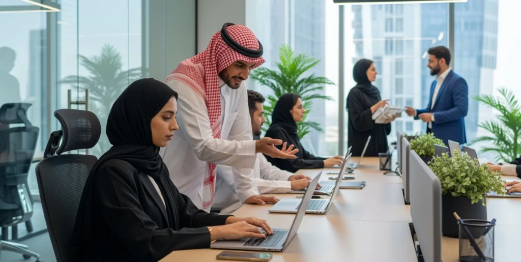 موظفون سعوديون يقومون بالتخطيط للقوى العاملة