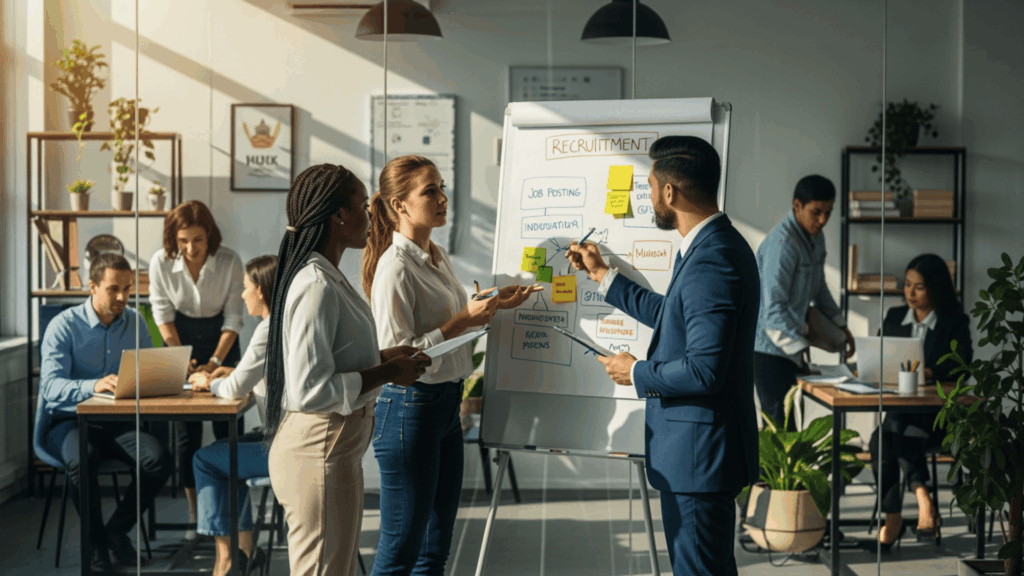 An image of a presentation slide listing key digital recruitment strategies for hiring