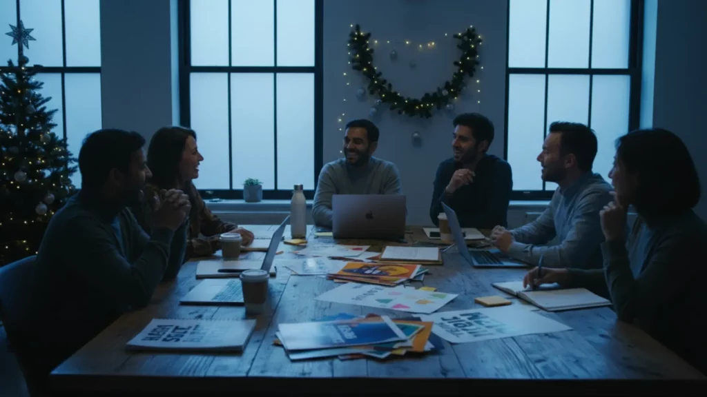 An image of UK business leaders discussing workforce planning for national holidays 2025