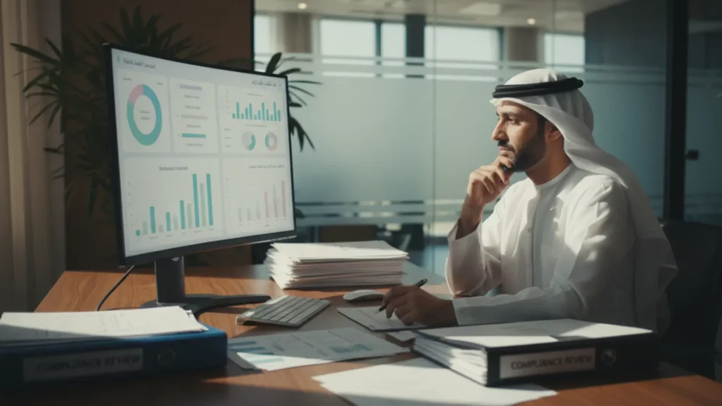 GCC HR manager assessing employee performance before issuing probation extension letter.