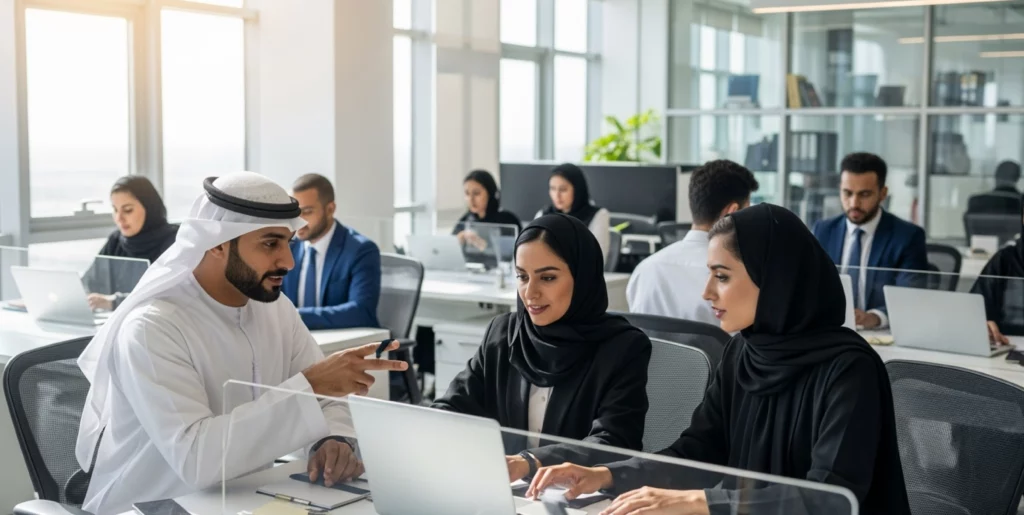 موظفون سعوديون يستخدمون برنامج الموارد البشرية لتقييم المهارات