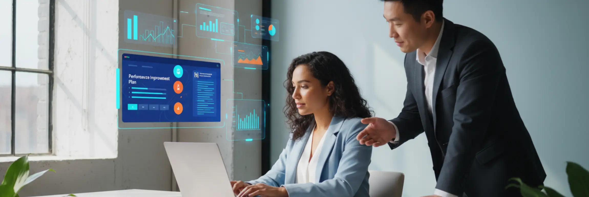 HR manager reviewing a performance improvement plan letter with employee in office.