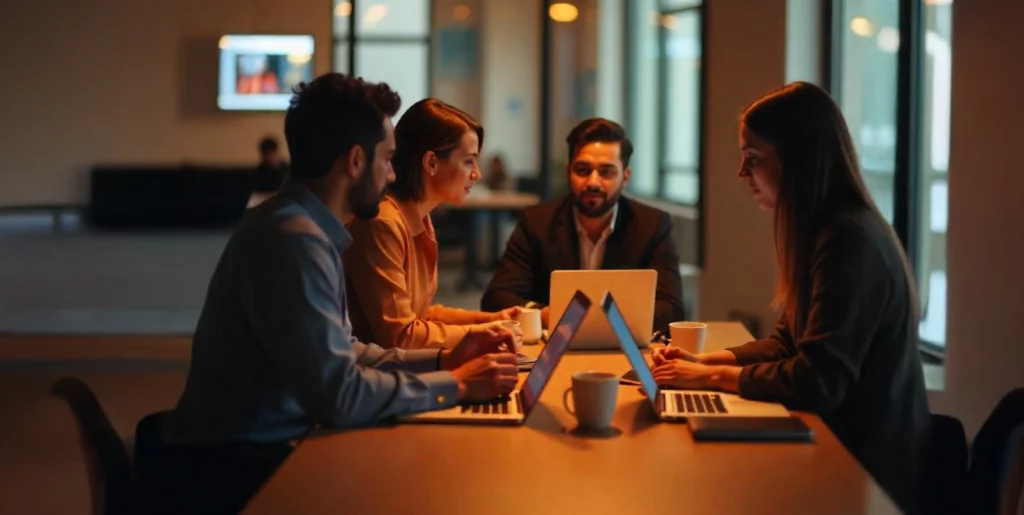 An image of a recruiter reviewing data science benchmarks for quality of hire measurement