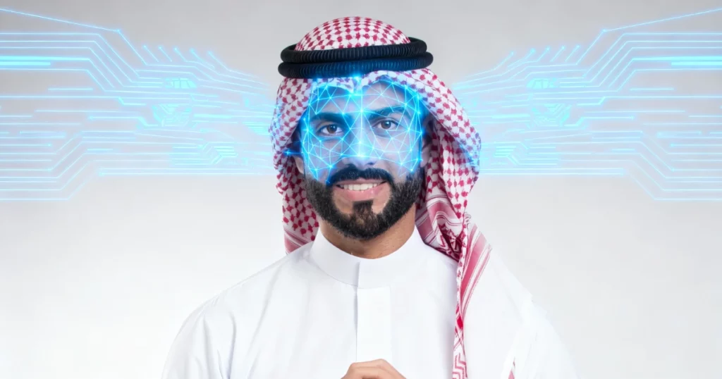 An image of a Saudi HR team building a balanced workforce by matching roles with personality tests results on a big screen.