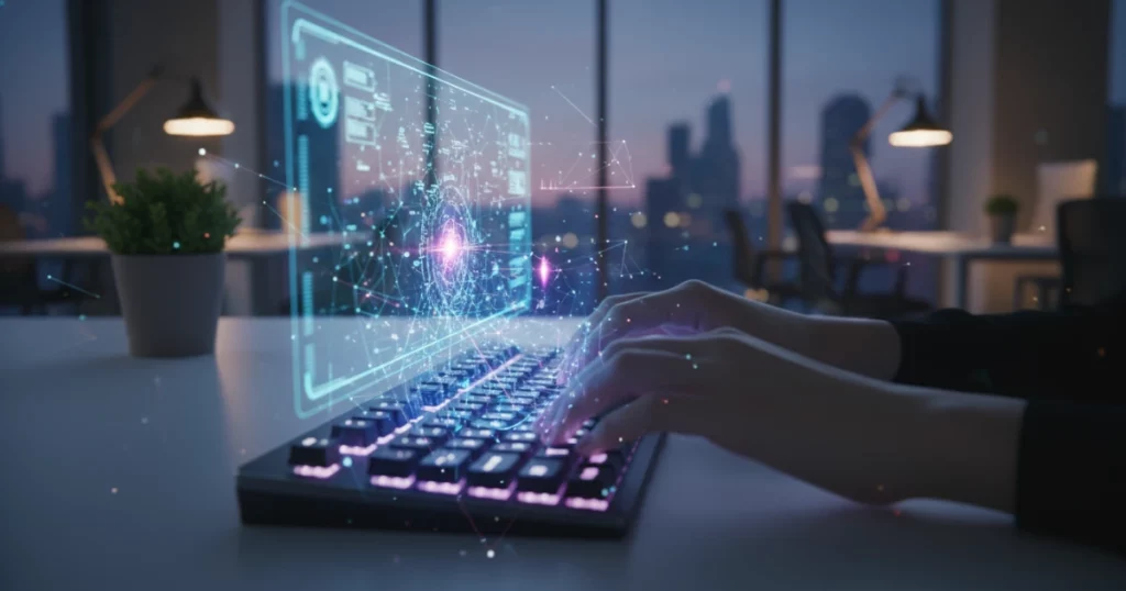 An image of a HR head collaborating on his laptop for enterprise recruitment