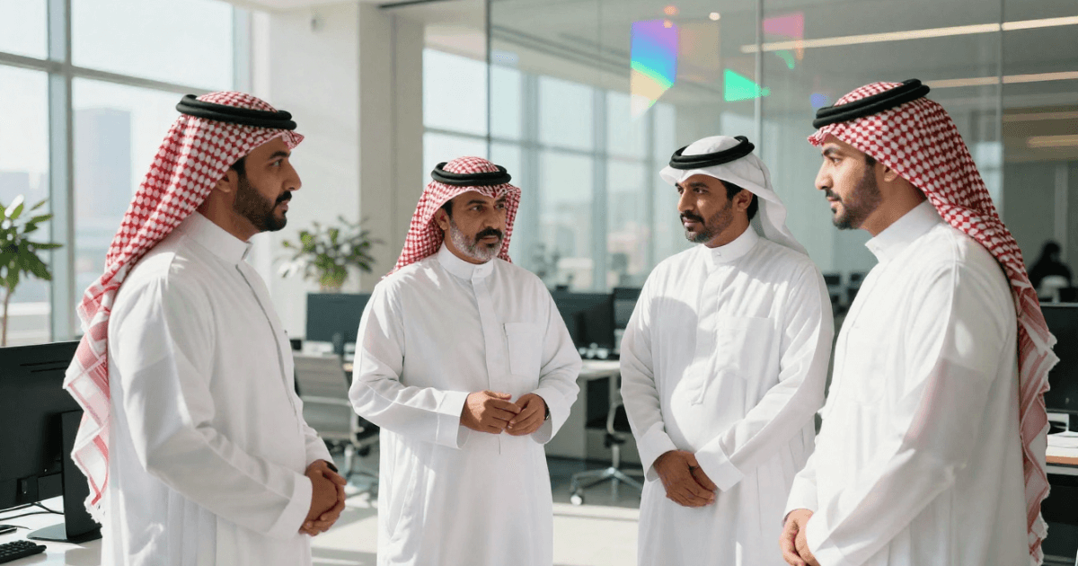 An image of HR people discussing GCC HR compliance