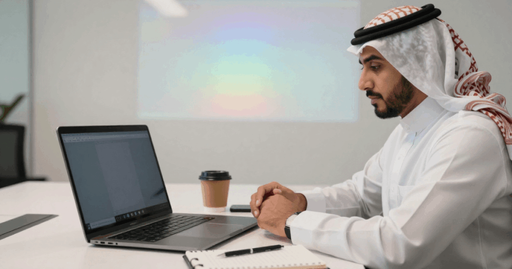 An image of a hiring manager using his laptop for ATS software