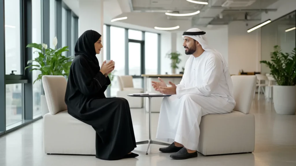 An image of hiring managers talking about GCC HR compliance