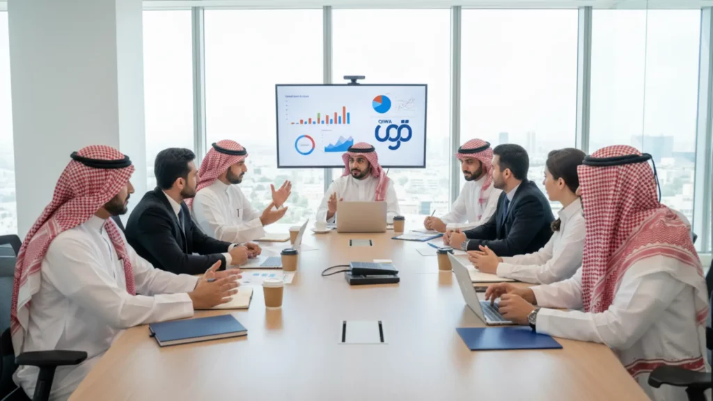 An image of hiring managers discussing employee onboarding software for GCC hiring 